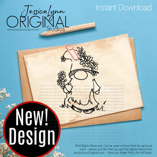 Instant Download -  Spring Daisy Flower Gnome JessicaLynnOriginal Digital Stamp