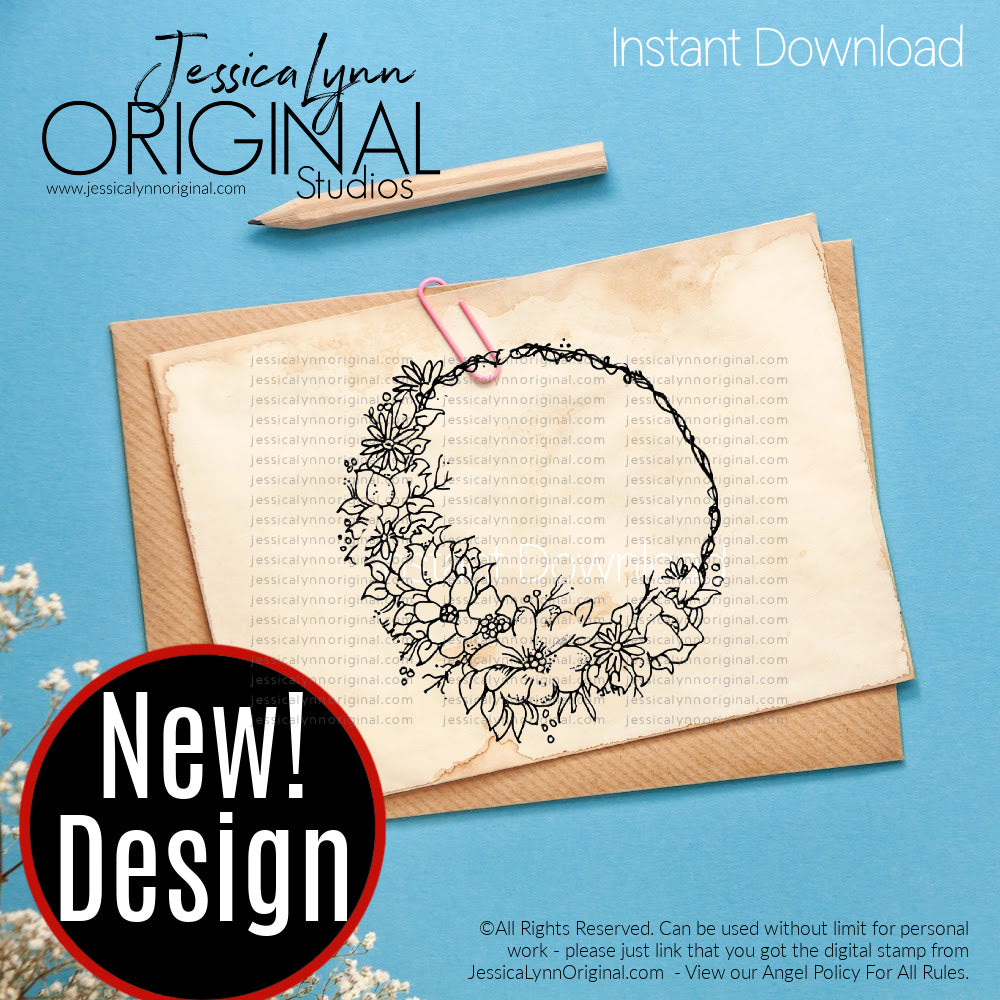 Instant Download -  Spring Flower Wreath Easter JessicaLynnOriginal Digital Stamp