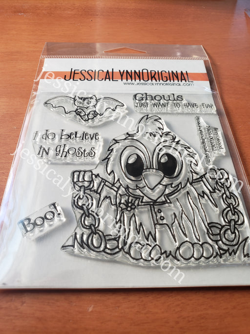 Brentwood Owl© Happy Halloween Ghost monster costume 4x4 Clear Photopolymer Stamp Set