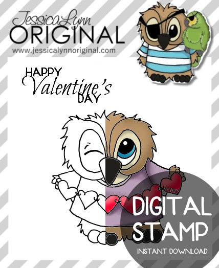 Instant Download - Brentwood Owl Happy Valentines Day True Love Sentiment JessicaLynnOriginal Digital Stamp