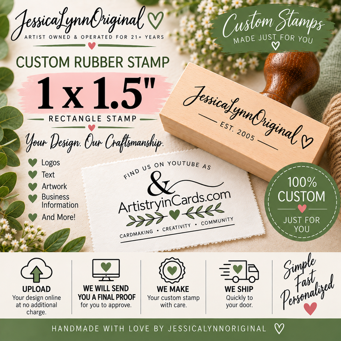 Custom Rubber Stamp 1x1.5" – Personalized Logo, Text or Artwork – Red Rubber Wood Block Stamp – Handle Optional – Made in USA