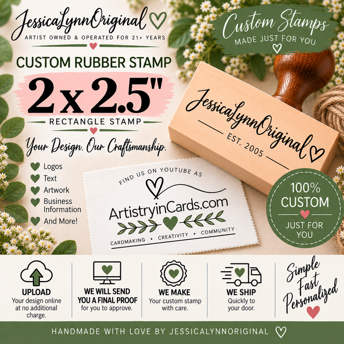 Custom Rubber Stamp 2x2.5" – Personalized Logo, Text or Artwork – Red Rubber Wood Block Stamp – Handle Optional – Made in USA