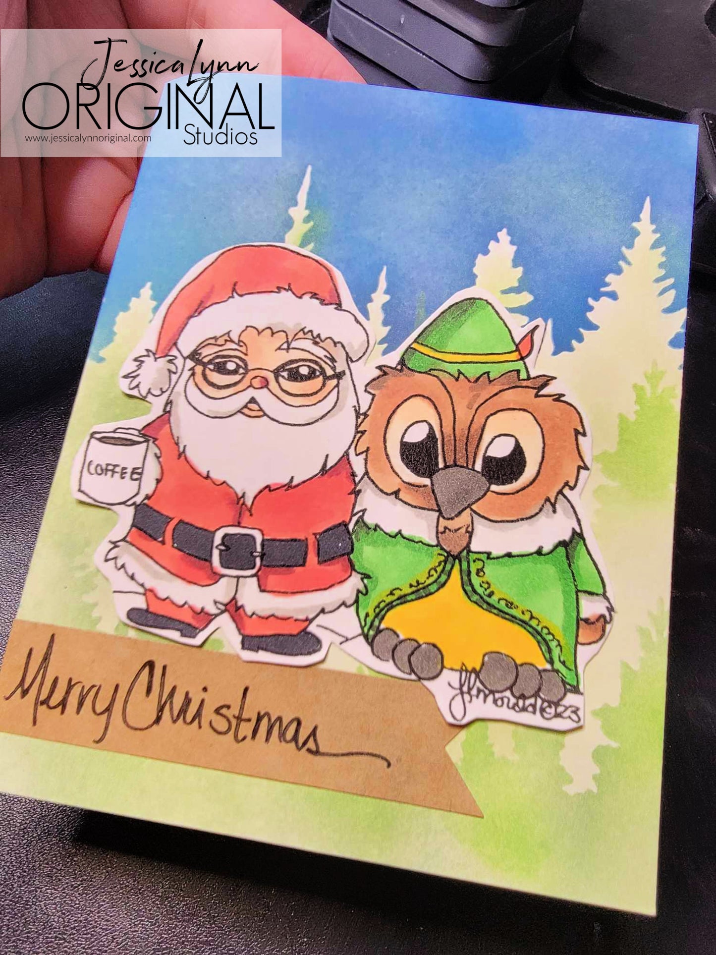 Instant Download - Brentwood Owl and Santa Christmas Coffee JessicaLynnOriginal Digital Stamp