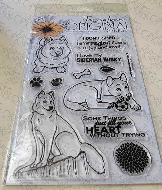 NEW! Siberian Husky Magical Fibers Dog 4x6 Photopolymer Stamp Set