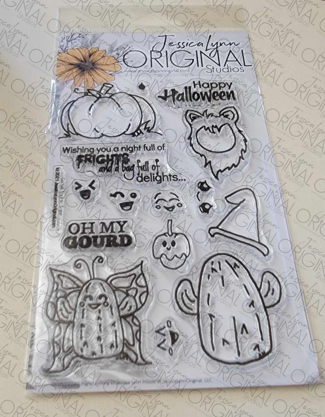 NEW! Adorable Pumpkin & Cacti in Halloween Costumes 4x6 Photopolymer Stamp Set catcus