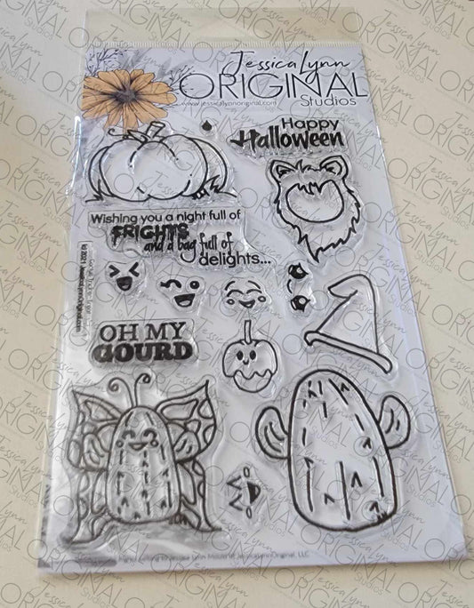 NEW! Adorable Pumpkin & Cacti in Halloween Costumes 4x6 Photopolymer Stamp Set cactus