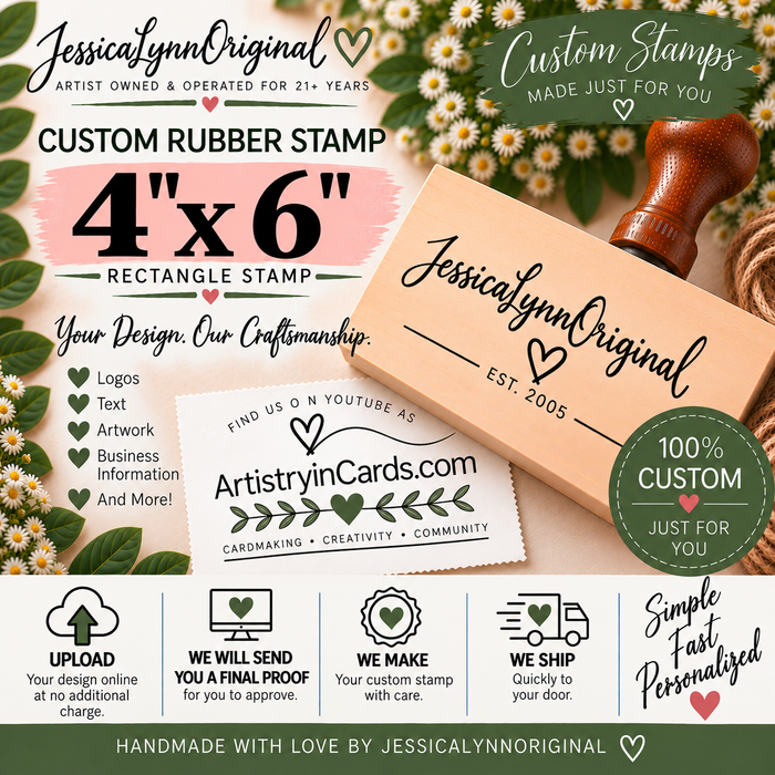 Custom Rubber Stamp 4x6" – Personalized Logo, Text or Artwork – Red Rubber Wood Block Stamp – Handle Optional – Made in USA