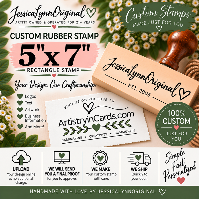 Custom Rubber Stamp 5x7" – Personalized Logo, Text or Artwork – Red Rubber Wood Block Stamp – Handle Optional – Made in USA