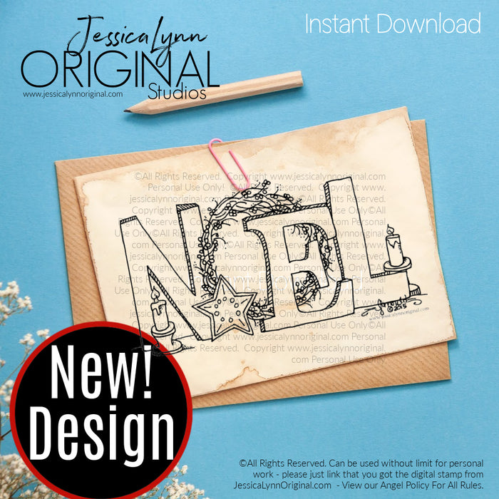 Instant Download - Christmas Candles Noel Word JessicaLynnOriginal Digital Stamp