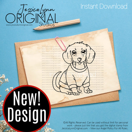 Instant Download -  Happy Valentines Day Love Dachshund Weiner Dog  JessicaLynnOriginal Digital Stamp