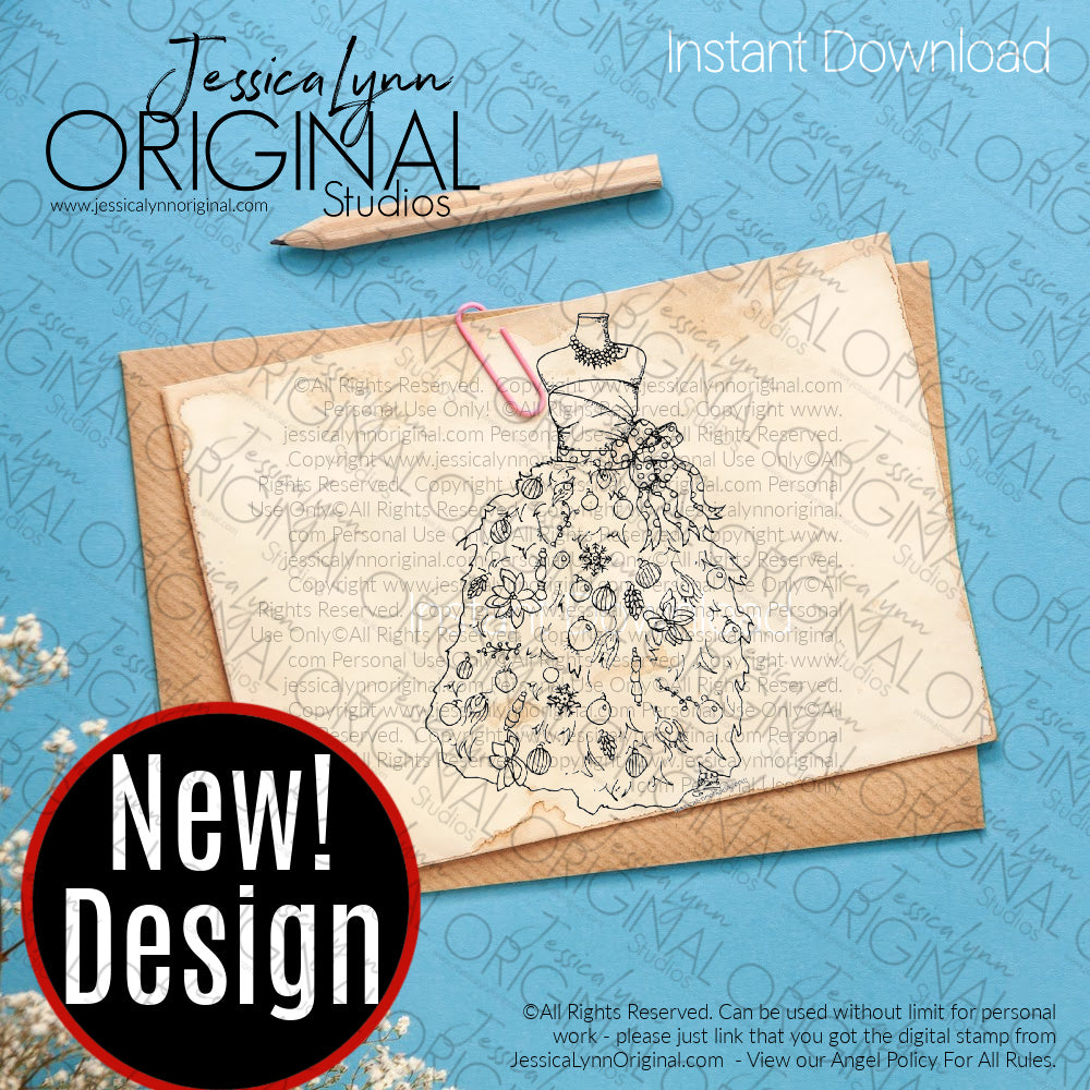Instant Download - Christmas Tree Dress Form Christmas JessicaLynnOriginal Digital Stamp