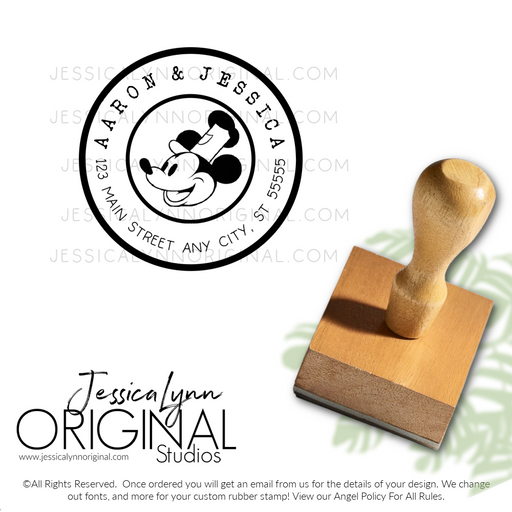 Steamboat Mouse Custom Personalized Postage Style Rubber Stamp Return Address Wood Block with Handle