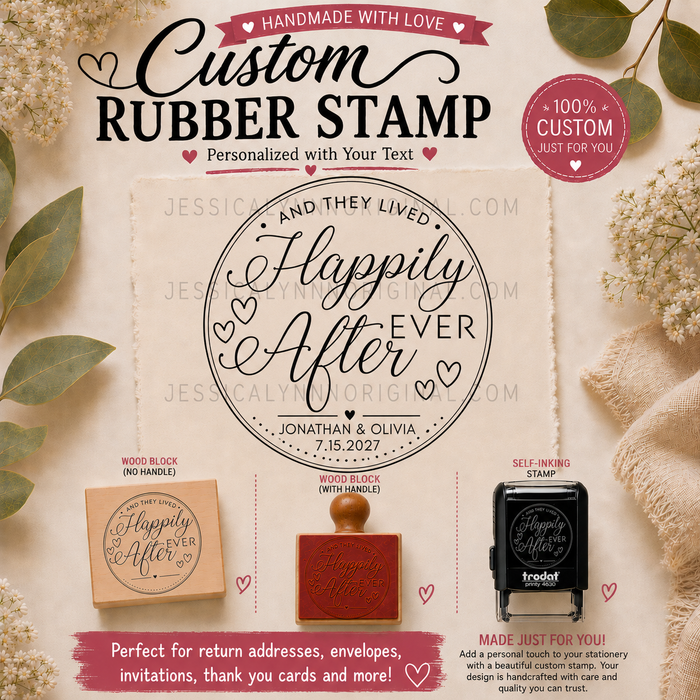 Custom “And They Lived Happily Ever After” Wedding Rubber Stamp | Personalized Save the Date Stamp | Wedding Favor Stamp | Custom Names & Date Stamp