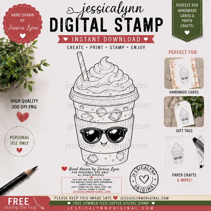 Summertime Iced Coffee Digital Stamp Printable Card Making