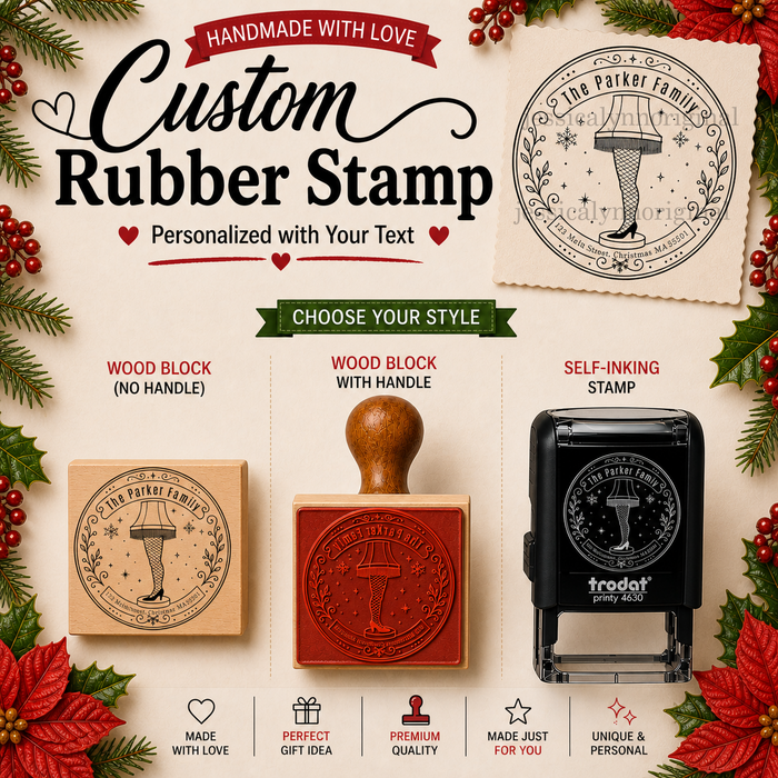Custom Christmas Stamp, Personalized Holiday Address Stamp, Leg Lamp Christmas Stamp, Funny Family Return Address Stamp