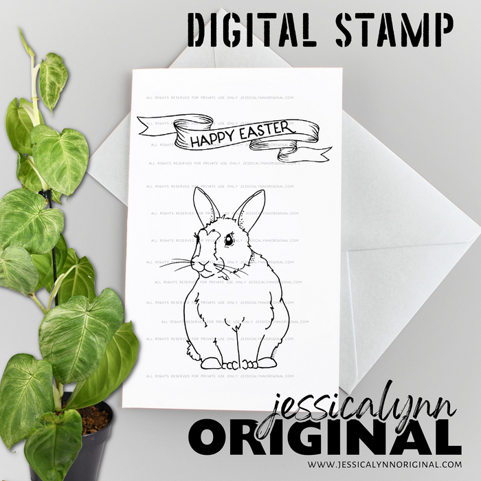 Instant Download - Happy Easter Bunny Rabbit Banner JessicaLynnOriginal Digital Stamp