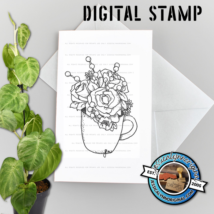 Instant Download - All Season Coffee and Flowers Digital JessicaLynnOriginal Digital Stamp