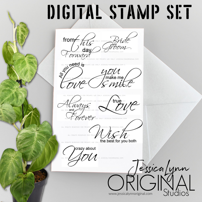 Instant Download - 8 Wedding Sentiments True Love JessicaLynnOriginal Digital Stamp