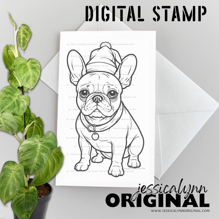 Instant Download Christmas French Bulldog – Digital Rubber Stamp by JessicaLynnOriginal for DIY Crafts & Holiday Projects