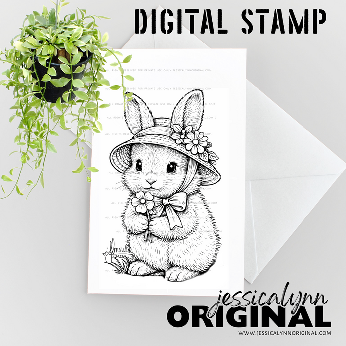 Instant Download - Easter Spring Bunny Easter Bonnet JessicaLynnOriginal Digital Stamp