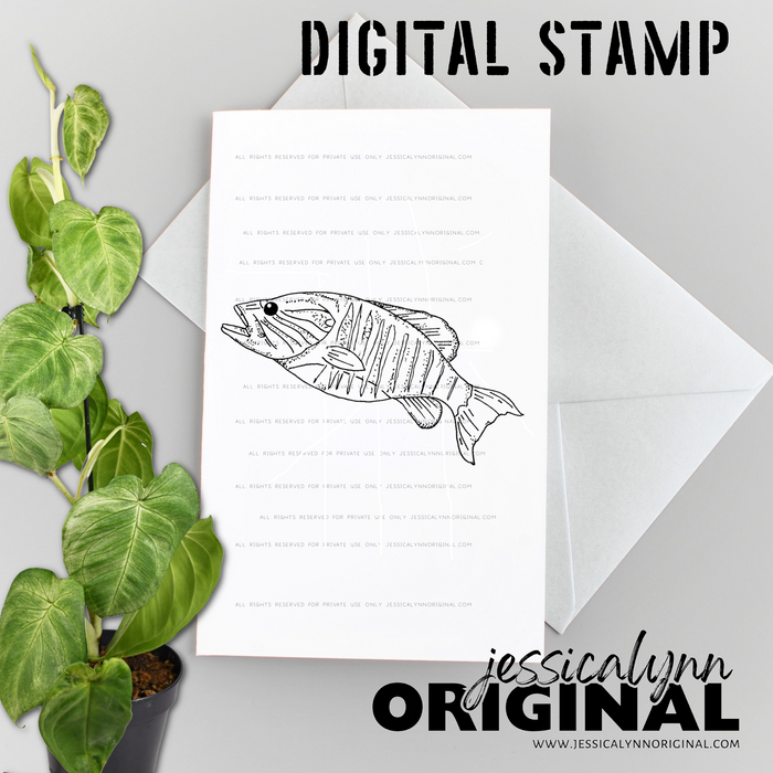 Instant Download - Bass Fish for Dad on Father's Day JessicaLynnOriginal Digital Stamp