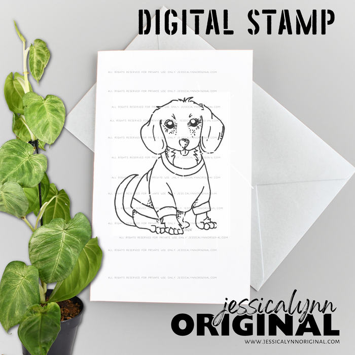 Instant Download -  Happy Valentines Day Love Dachshund Weiner Dog  JessicaLynnOriginal Digital Stamp