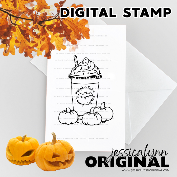Happy Halloween Pumpkin Spice Coffee Pumpkins – Digital Stamp (Instant Download, Cute Halloween Clipart)