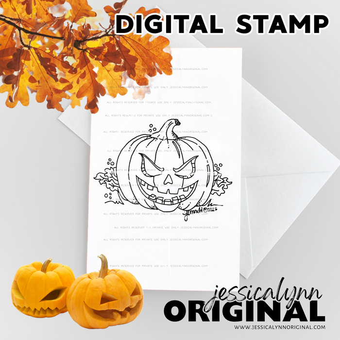 Happy Halloween Carved Pumpkin – Digital Stamp (Instant Download, Cute Halloween Clipart)