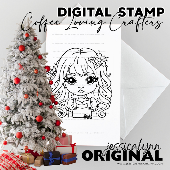 Holly & Ivy Christmas glamous Girl Holiday Beauty Digital Stamp
