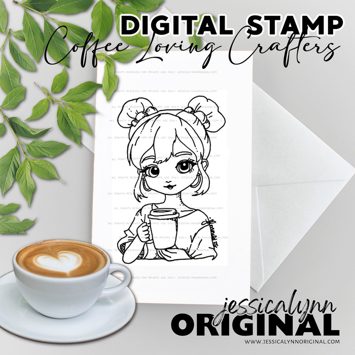 Celine Running on Coffee & Confidence | Messy Bun Girl Digital Stamp