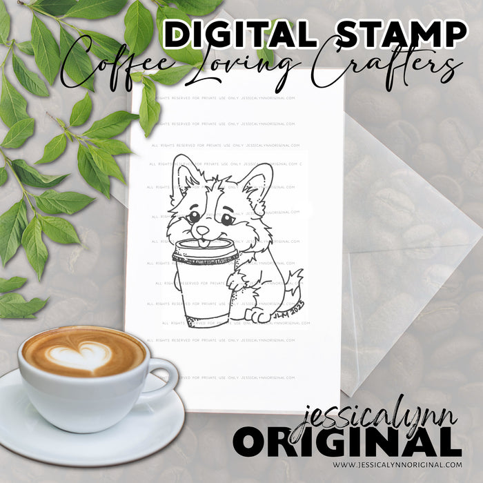 Corgi Pupcup Digital Stamp | Instant Download Coffee Lover Dog Design