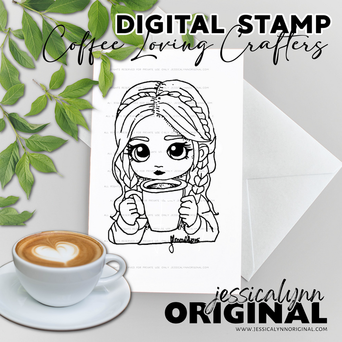Flynne Running on Coffee & Confidence | Messy Bun Braids Girl Digital Stamp