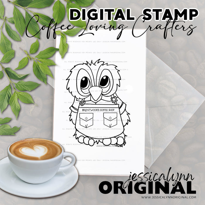 Barista Brentwood Owl Coffee Digital Stamp Limited Edition Coffee Lovers Blog Hop