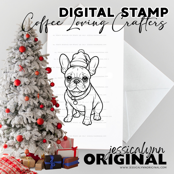 Instant Download Christmas French Bulldog – Digital Rubber Stamp by JessicaLynnOriginal for DIY Crafts & Holiday Projects