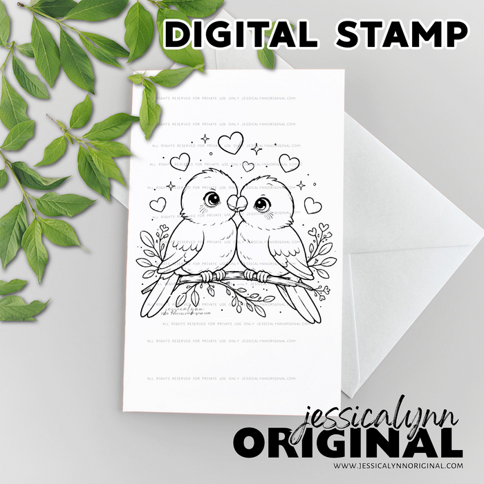 Instant Download - Birds in Love Happy Valentines Day True Love JessicaLynnOriginal Digital Stamp