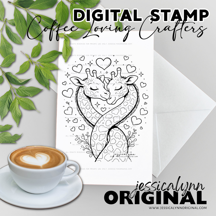 Instant Download - Giraffes in Love Happy Valentines Day True Love JessicaLynnOriginal Digital Stamp