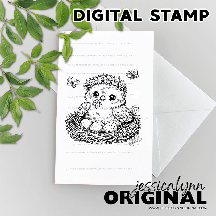 Instant Download - Spring Bird Robin Nest JessicaLynnOriginal Digital Stamp