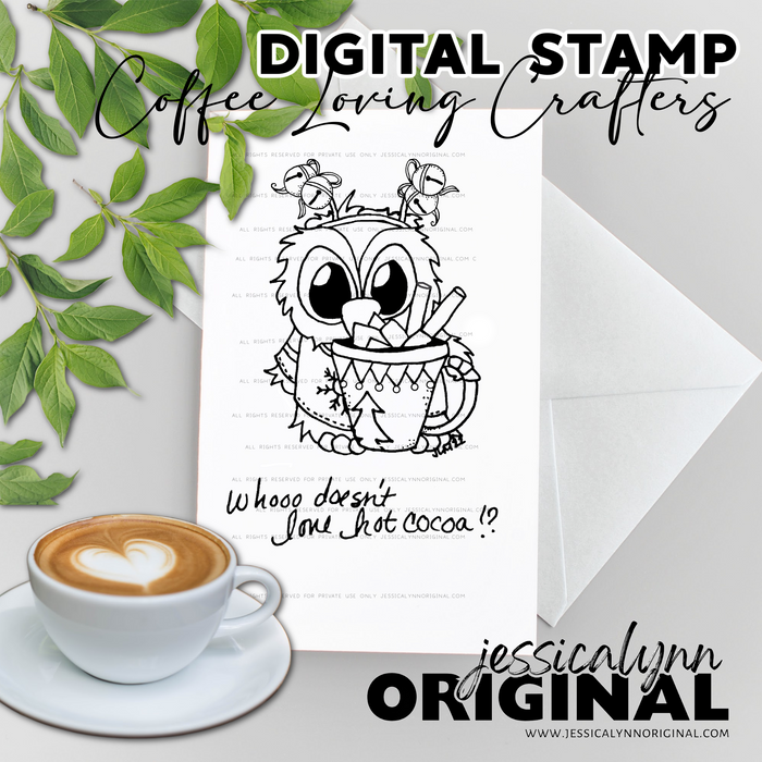 Christmas Elf Jingle All the Way Brentwood Owl Cocoa Digital Stamp