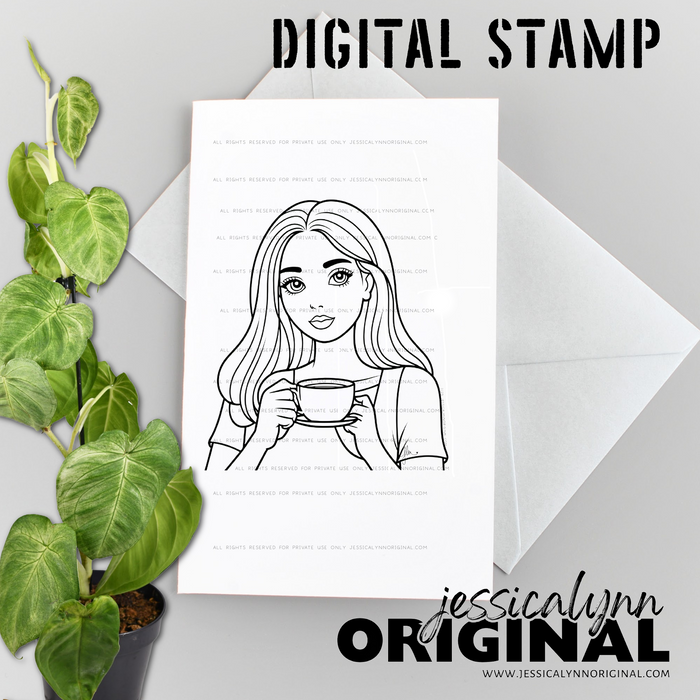 Instant Download - Coffee Lover Chic Coffee Break JessicaLynnOriginal Digital Stamp