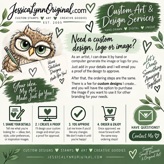 Custom Rubber Stamp 1" x 1" – Personalized Logo, Text or Artwork – Red Rubber Wood Block Stamp – Handle Optional – Made in USA