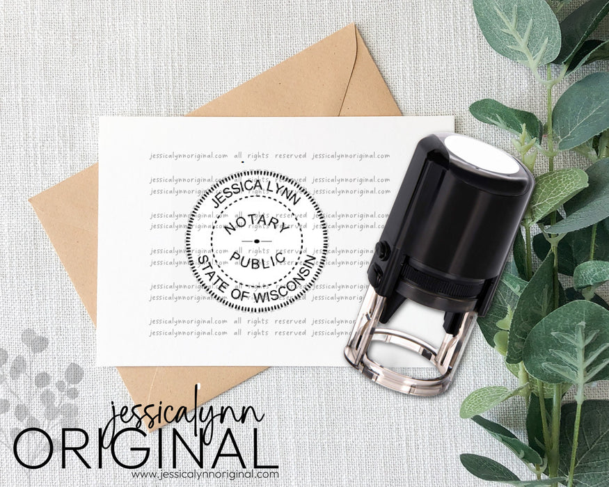 Wisconsin Notary Self Inking Stamp (Round) Custom Personalized