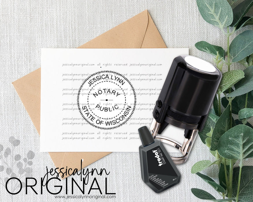 Wisconsin Notary Self Inking Stamp (Round) Custom Personalized