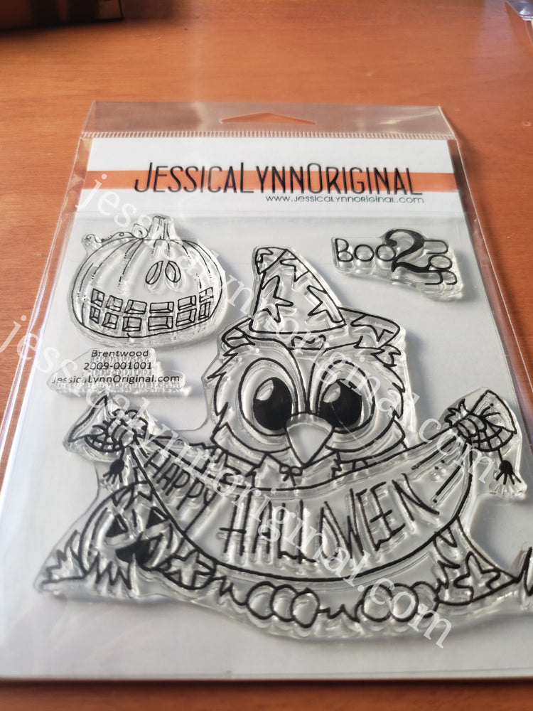 Brentwood Owl© Happy Halloween Wizard  Banner 4x4 Clear Photopolymer Stamp Set