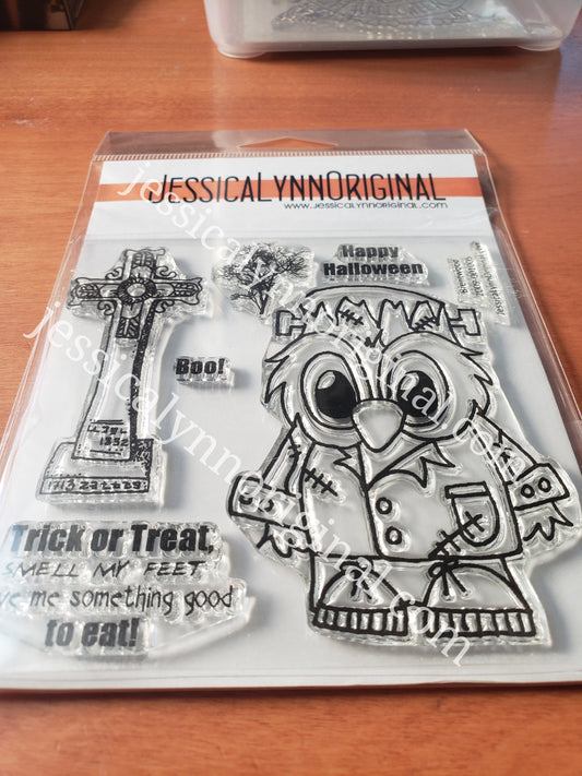 Brentwood Owl© Happy Halloween Frankenstein monster costume 4x4 Clear Photopolymer Stamp Set