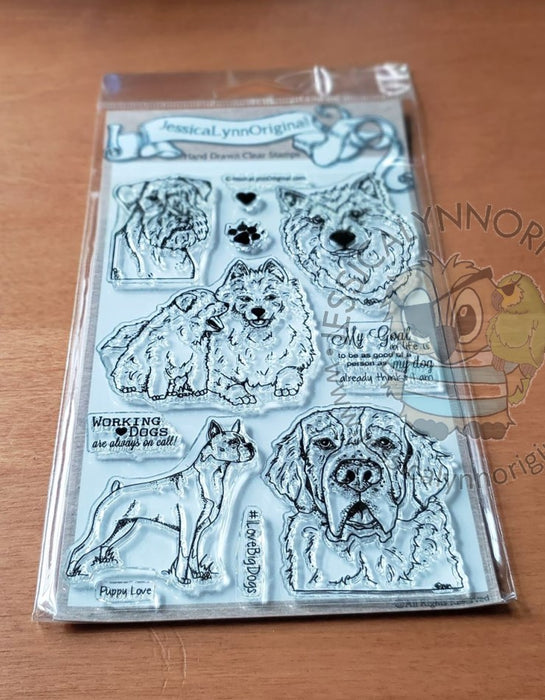 Working Dog Stamps Set Featuring: Boxer St Bernard Siberian Husky 4x6 Photopolymer Stamp Set