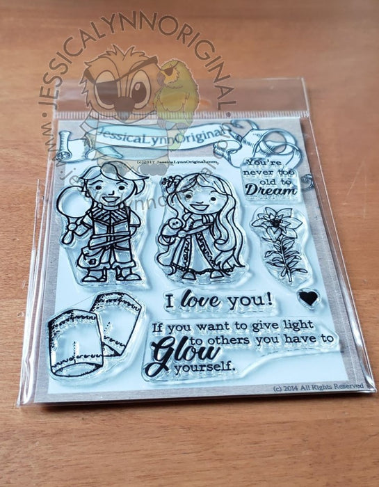 Rapunzel Tangled Lanterns Miracles take Time Kids in Costumes Clear 4x4 Photopolymer Stamp Set