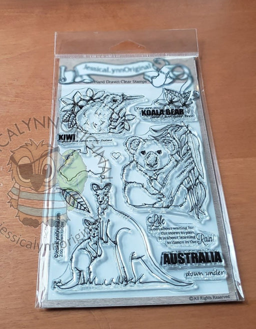 Down Under Critter Trio: Kangaroo, Koala, and Kiwi Australia  - 4x6 Photopolymer Stamp Set
