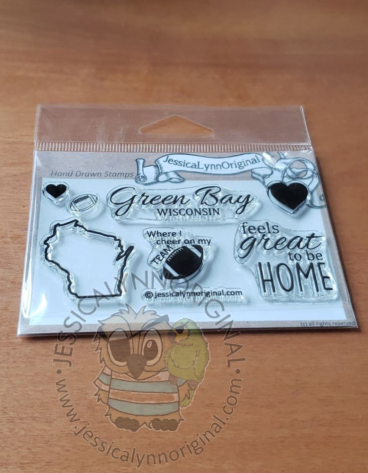 Green Bay Wisconsin State | feels great to be home Football | 2x4 Clear Photopolymer Stamp Set