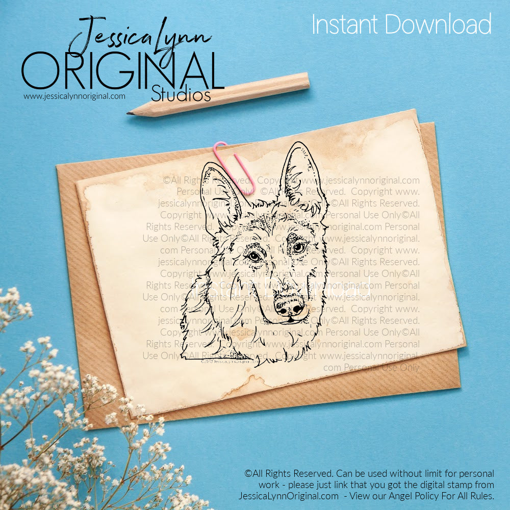 Instant Download - German Shepherd Police Dog JessicaLynnOriginal Digital Stamp