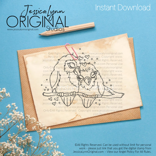 Instant Download - Valentine Day Soul Mate Love Birds JessicaLynnOriginal Digital Stamp